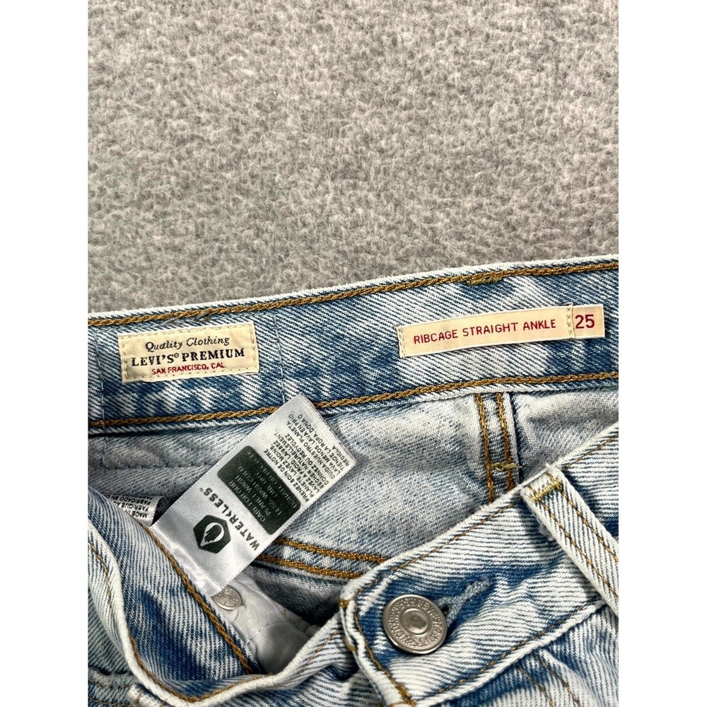 Levi's Ribcage Straight Ankle Jeans Womens 25 Blue Denim Cotton Light Wash - Picture 6 of 16